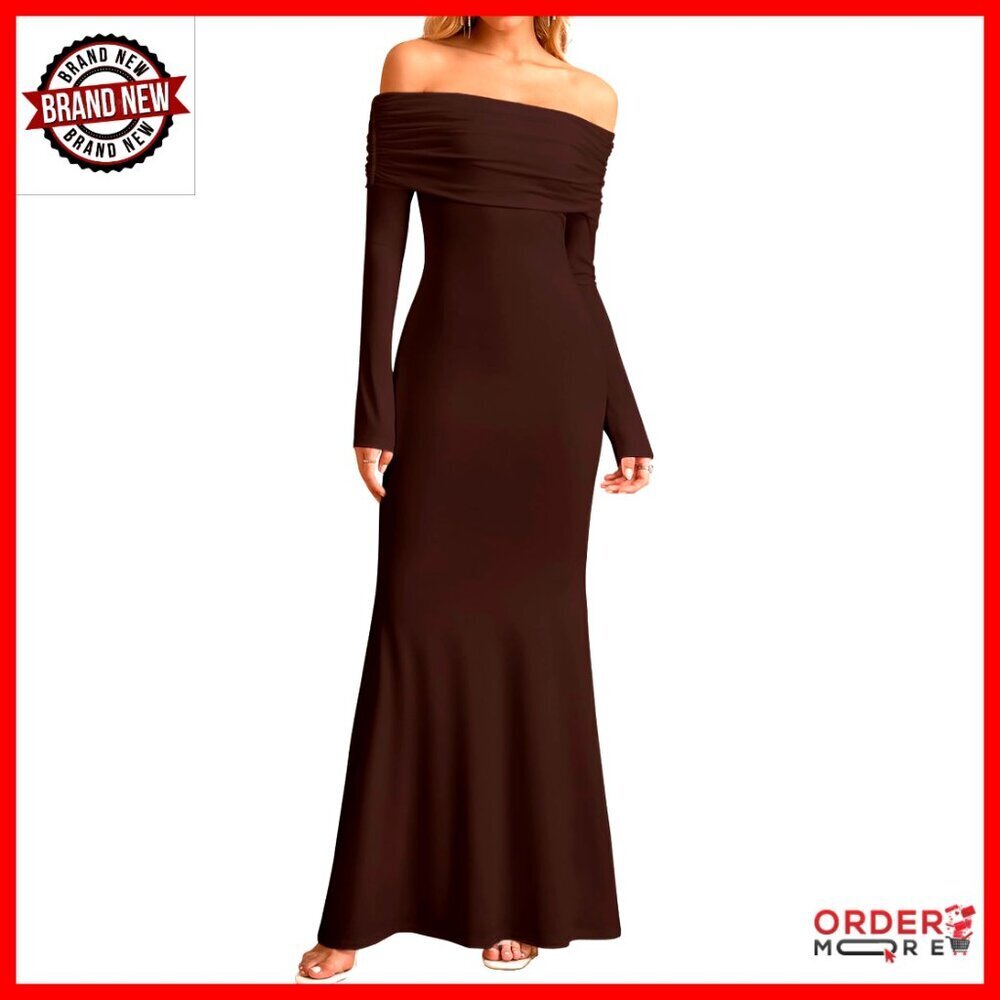 Elegant Off Shoulder Long Sleeve Maxi Dress Bodycon Fishtail Formal Wedding